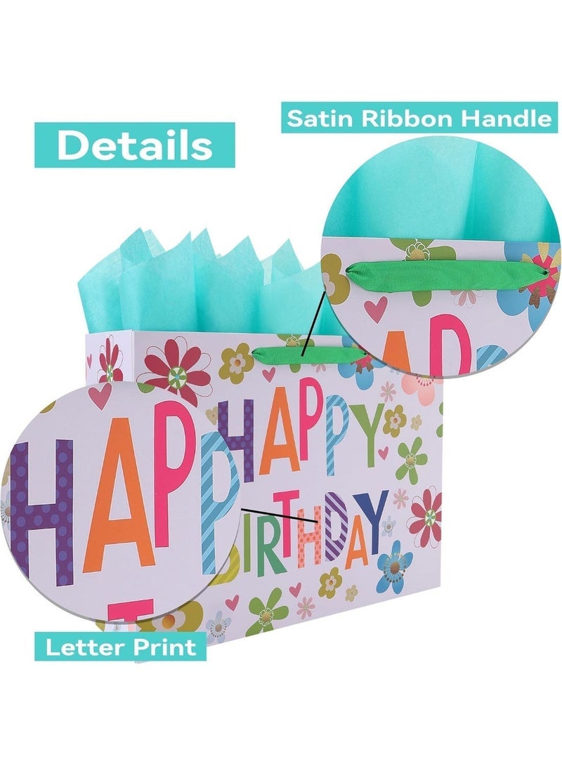 CUNUUDOOL Extra Large Colorful Happy Birthday Gift Bag Set with Handles, Greeting Card, Tissue Papers and Stickers for Kids, Women, Girls, Baby Shower, Newborn, New Moms or Parents, 1Pcs 33*12*26cm - Image 4